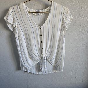 For The Republic Striped Ruffle Sleeve Blouse Sz S